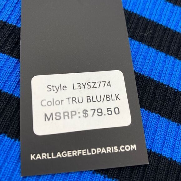 NWT Karl Lagerfeld Paris Signature Black/Blue Knit Sweater Size M - Picture 8 of 10